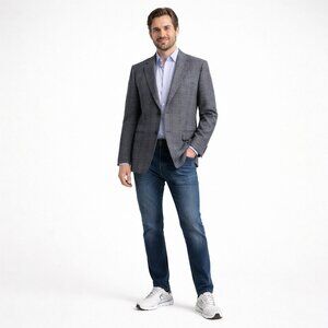 Joseph Abboud Heritage 44R Sport Coat Blazer 100% Wool Blue Plaid Lanificio